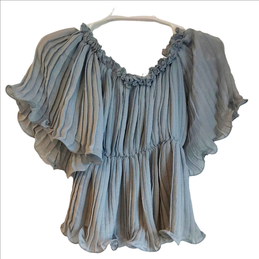 Flawless S Elegant Blue Ruffled Women's Top